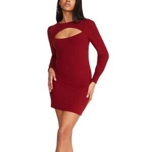 BB Dakota Steve Madden Long Sleeve Ribbed Mini Sweater Dress Red Cutout Size S